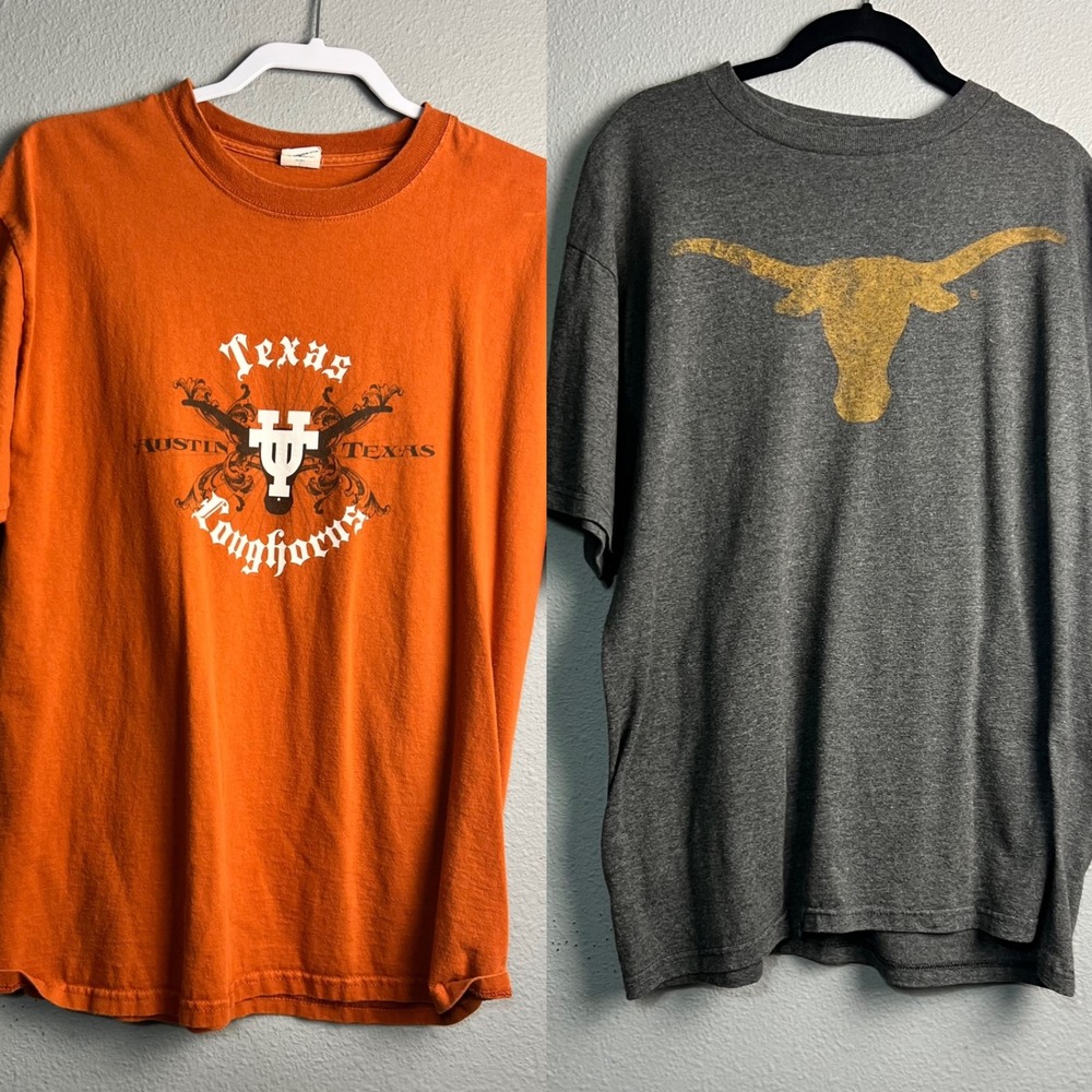 Set of 2 TX Longhorns Football Fan Graphic T Shirt‎ Charcoal Gray L G Heathered